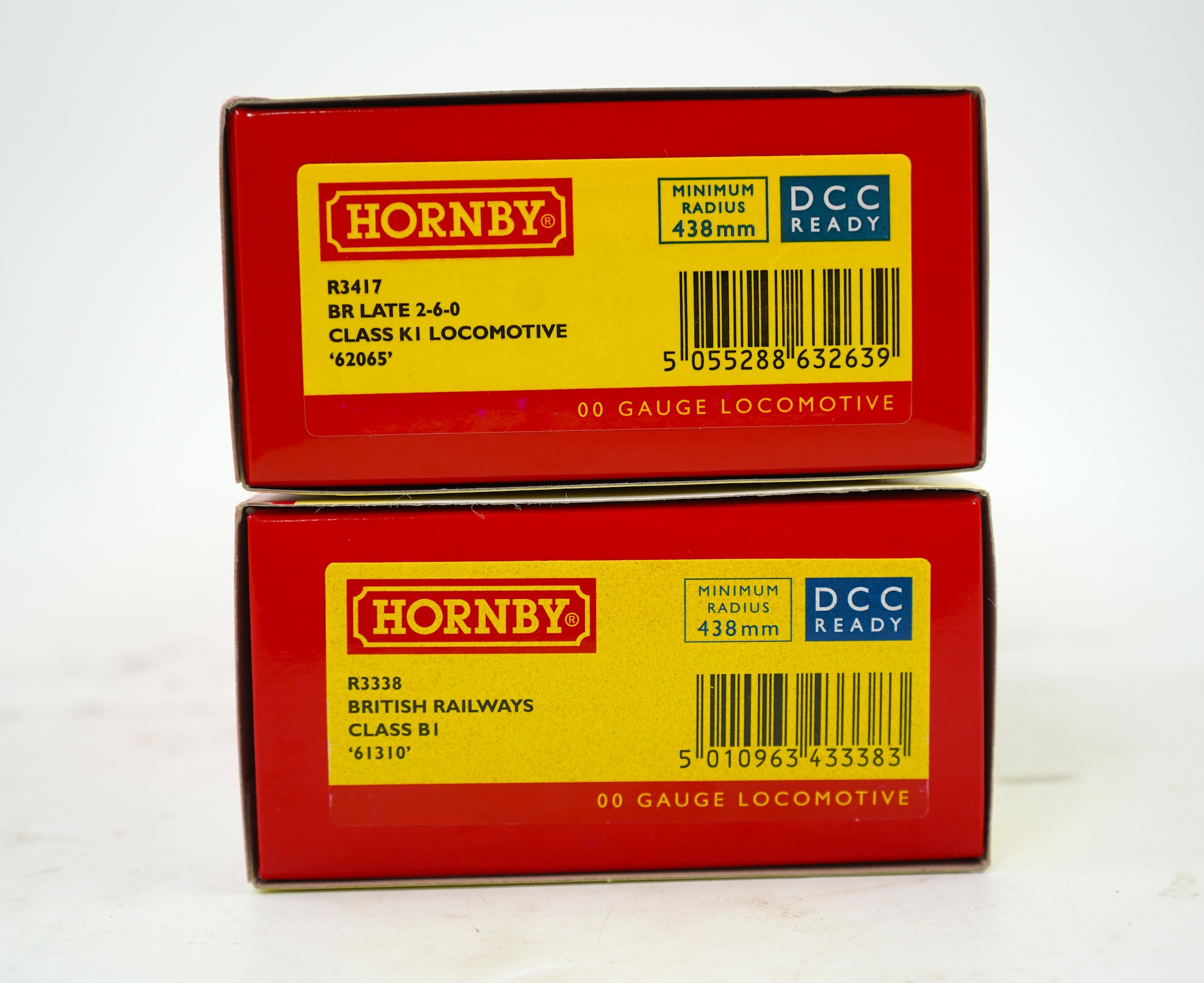 Two boxed Hornby Hobbies 00 gauge railway BR tender locomotives; a class K1, 62065, (R3417), together with a class B1, 61310, (R3338)